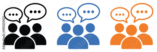 People communication icons with colorful speech bubbles, isolated on white, illustrating teamwork, group discussion, social interaction, community chat, and customer support communication.