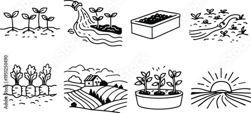 Minimal Vegetable Icon Art. Minimal one line vegetable garden art. Filled icon set of Minimal one line