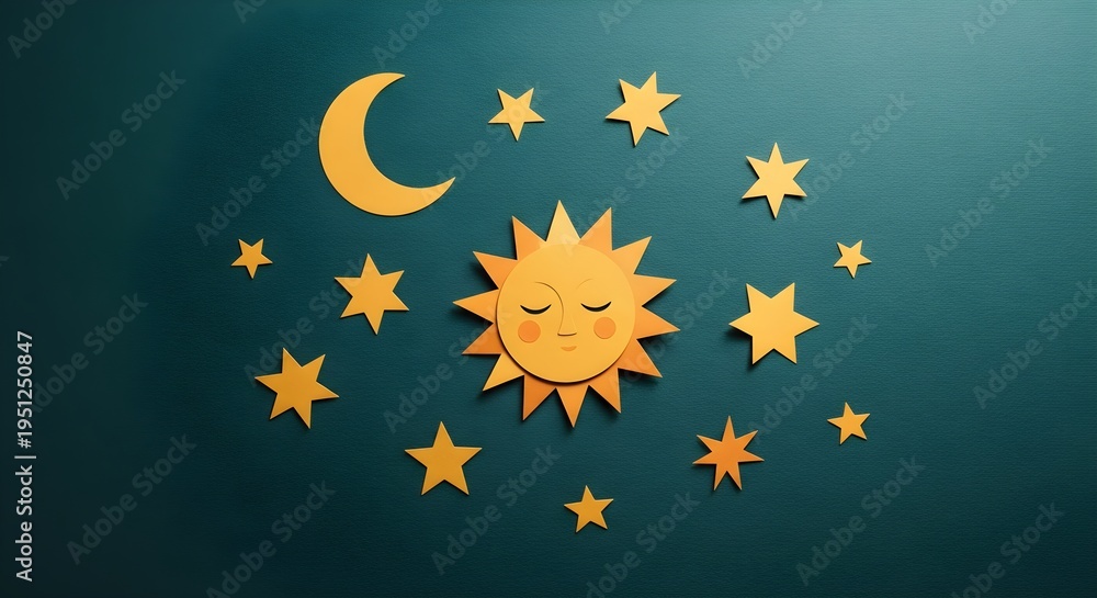 Fototapeta premium Celestial Companions Sun and Moon Shine Brightly Amidst Twinkling Stars