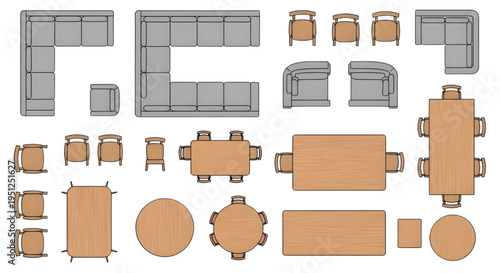 Home Furniture Top View Vector Collection – Sofa Chair Table Layout Icons for Interior Floor Plans
