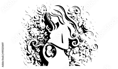 Pregnancy motherhood paper art floral vector illustration