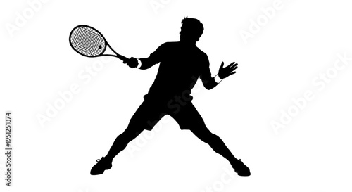Man Playing Tennis with Racket Silhouette.
