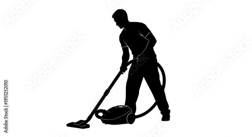 Man cleaning with vacuum cleaner.