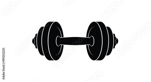 A simple black silhouette depicts a standard barbell dumbbell commonly used in weightlifting and fitness exercises high quality professional