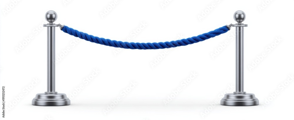 Obraz premium Elegant stanchion with vibrant blue rope on sleek silver posts for crowd control at venues.