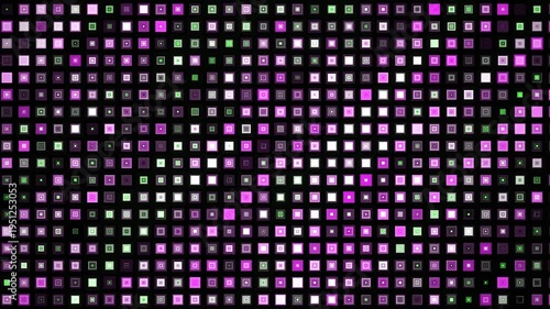 Digital Neon Glowing Squares Flickering Randomly on Dark Background Seamless Loop Abstract Motion