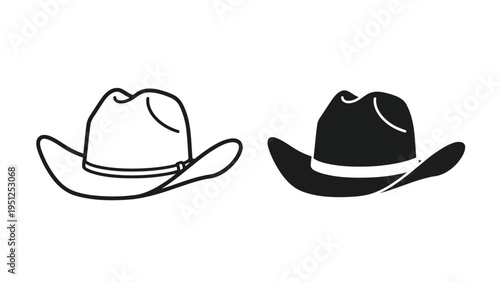 Two cowboy hats one white and one black are displayed side by side