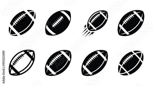 Rugby ball icon, black silhouette vector, isolated on white, illustrating rugby game, team sport