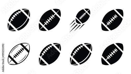 Rugby ball icon, black silhouette vector, isolated on white, illustrating rugby game, team sport