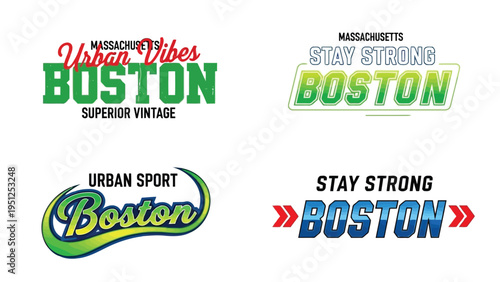 Collection of boston themed logos urban vibes superior vintage and stay strong