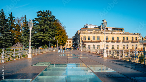 View on the Rioni River and the White bridge in Kutaisi, Georgia