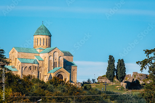 View on the Bagrati Cathedral with the end of the afternoon light, in Kutaisi, Georgia