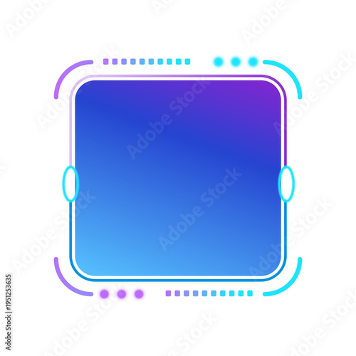 Futuristic Gradient Frame with Neon Tech Corners. Modern Blue and Purple Digital Interface Graphic. Neon Glowing Square UI Element with Smooth Gradient