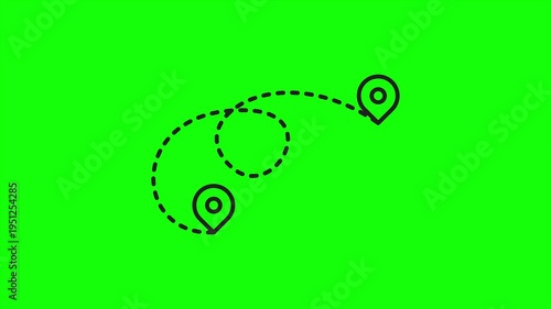 Navigation path animation between two location pins green screen background