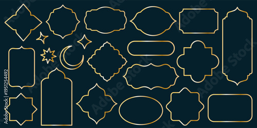 Vector vintage Islamic shapes. Muslim frames with lines, decorative elements, badges, and labels. Elegant elements for your design.