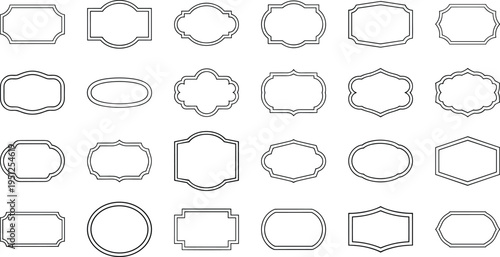 Vintage Line Frame Vector Set with Retro Ornate Outline Labels and Decorative Borders for Packaging, Wedding Invitation, Branding, Certificate, Menu and Photo Design