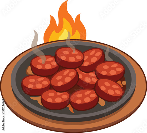 Portuguese Chourico Bites Sizzling on Hot Plate Grilled Spicy Sausage Appetizer for Parties