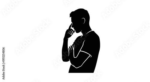 Man Thinking with Hand on Face.
