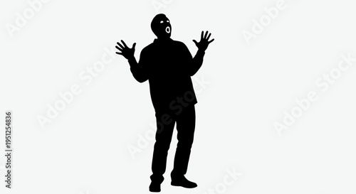 Silhouette of man with hands up.