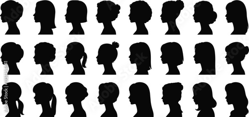 Collection Of Female Head Silhouettes With Various Hairstyles illustration