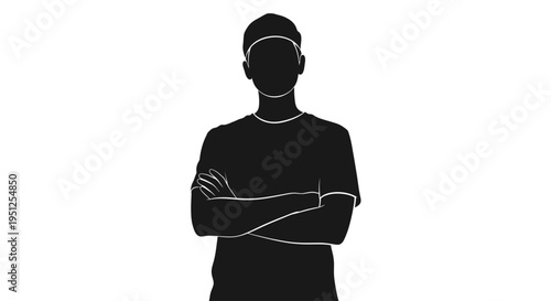 Man standing with arms crossed confidently.