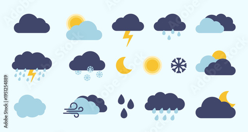 Full weather icons set clouds sun moon rain snow forecast vector