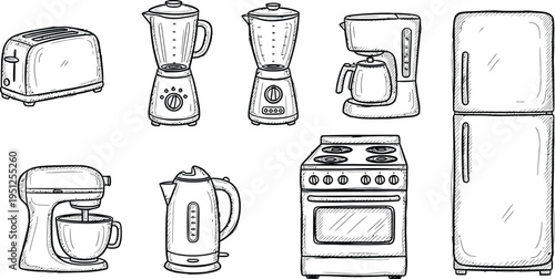 Silhouette of kitchen appliances isolated on transparent background