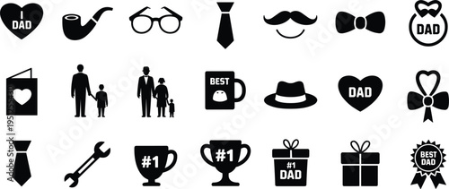 Collection Of Black Silhouette Icons Related To Fatherhood And Dads best dad number one dad