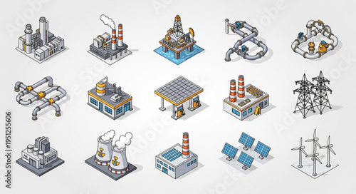 Isometric Industrial Complex - A Detailed Overview of Energy Production and Distribution.