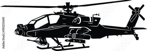 Military Attack Helicopter Silhouette Vector | Combat Aviation Army Chopper Black Isolated on White