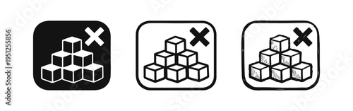 No Sugar Cubes or Limit Sugar Icon Set. Diet Restriction and Diabetes Warning Symbol in Flat, Outline, and Hand-Drawn Styles