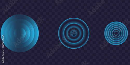 Sound wave. Signal concentric circle. Round light effect. Wifi range. Radio station signal. Water ripple with circle waves. A place or a painful point. Radar screen. Vector effect.