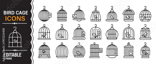 Modern bird cage icon collection featuring ornamental and vintage enclosure designs