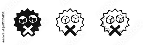 No Sugar Cubes Icon Set, Sugar Free Symbol with Cubes and Cross Mark in Starburst Shape, Solid, Outline, Hand-Drawn