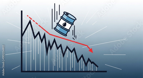 Oil Price Decline - Barrel Falling on Downward Graph Trend.
