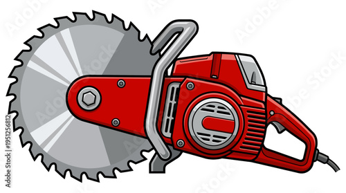 Red circular saw illustration for cutting wood and materials
