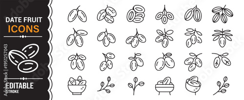 Dates and palm fruit symbols set for food, farming and market design use