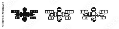 Orbital Satellite Icon Set (Side View) - Spacecraft Technology, Communication & Data Transmission Symbols