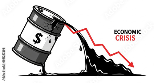 Oil Barrel Leaking with Economic Crisis Arrow Downward.