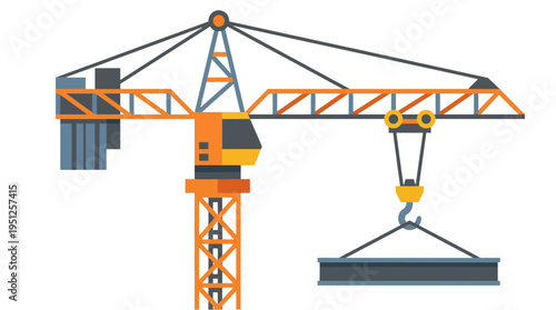 Industrial tower crane lifting a steel beam on a construction site