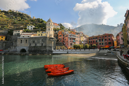 vernazza village, colorful houses and boats in the famous vernazza village
