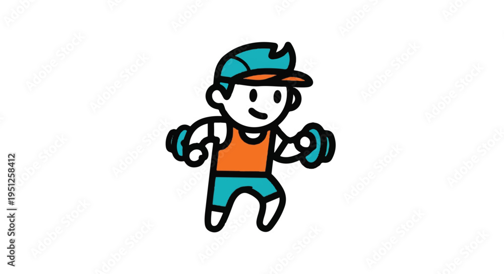 Naklejka premium Cartoon athlete exercising with dumbbells isolated on white