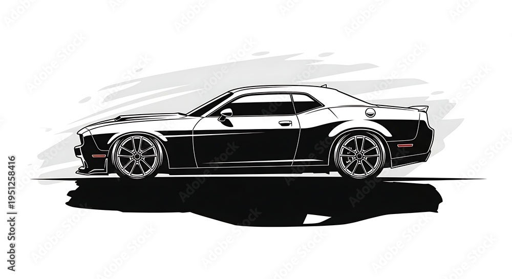 Naklejka premium Modern American Muscle Car Vector Illustration Side Profile