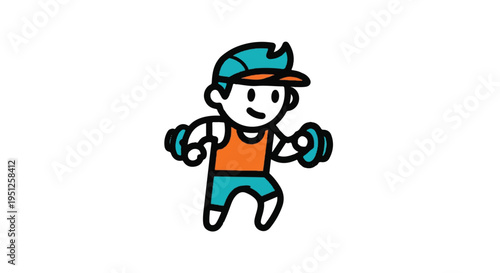 Cartoon athlete exercising with dumbbells isolated on white