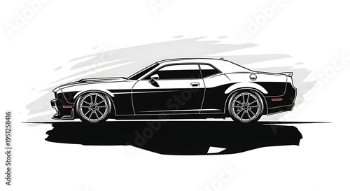 Modern American Muscle Car Vector Illustration Side Profile