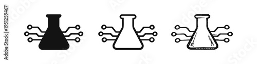 Digital laboratory flask icon set. Chemical technology concept for smart lab research and development.