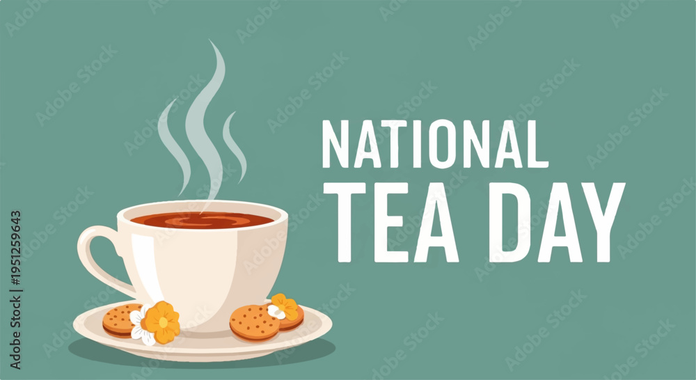 Obraz premium National tea day celebration with steaming cup of tea and sweet biscuits on a saucer