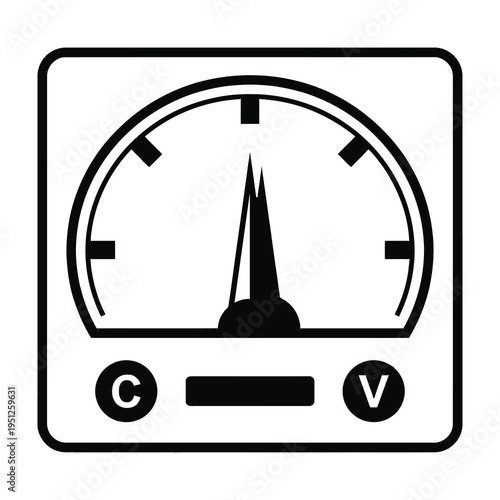 Analog gauge displays measurement with needle pointing to center on white background