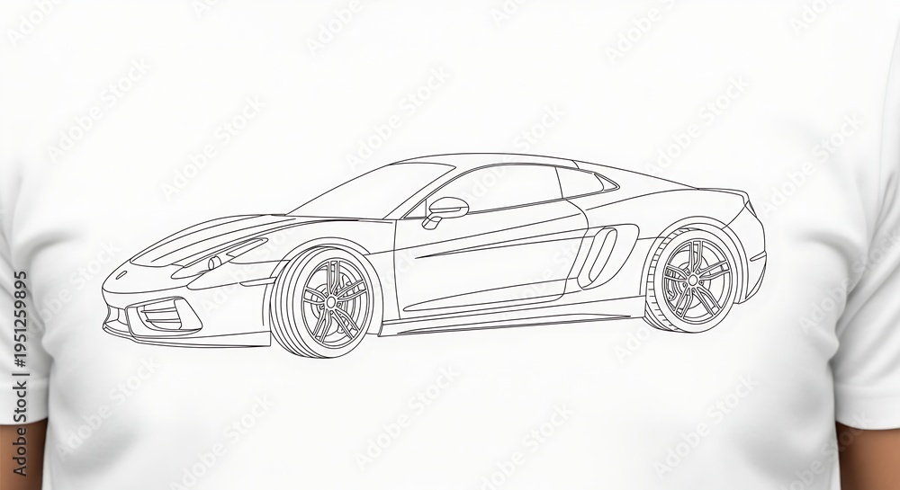 Fototapeta premium Minimalist Sports Car Line Art Logo on White T-Shirt