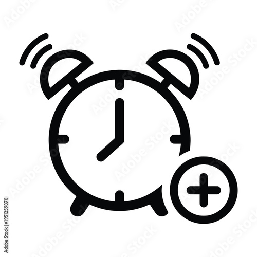 Alarm clock ringing with time display and alert symbol for wake up concept